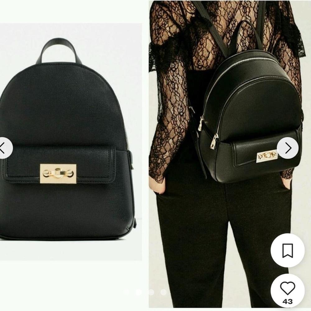 Zara Basic Faux Black Leather NWOT Mini City Backpack & Dust Bag. P5